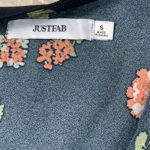 Justfab navy and floral drop waist long sleeved dress, small - Picture 5 of 6